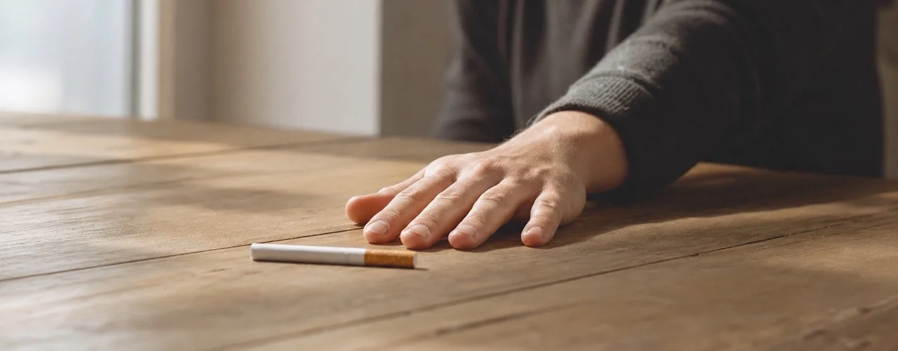 Cigarette posée sur un cendrier, symbolisant la démarche d'arrêt du tabac accompagnée par l'hypnose